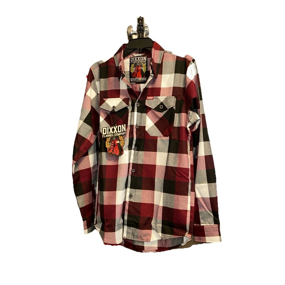 Dixxon Flannel Shirt Mens S Burgundy Plaid Southpaw Boxing Streetwear Preppy New